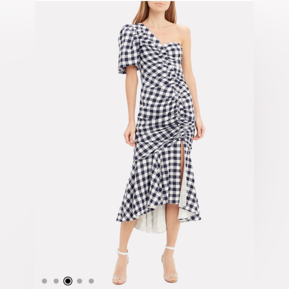 Jonathan Simkhai Lux Twill One-Shoulder Gingham Dress, Size 2 - Picture 3 of 9